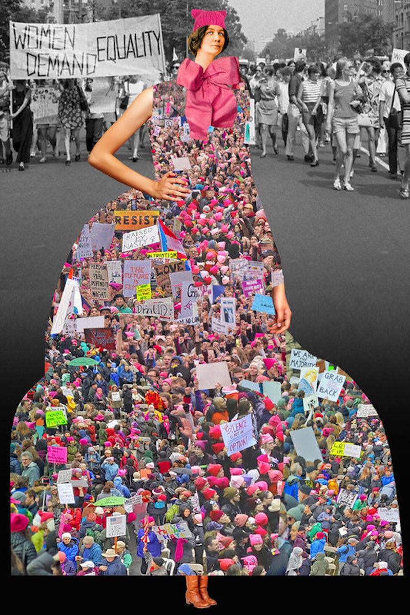 Plate No. 248, The Women's March (Collage, Abstract, Pink Hats)