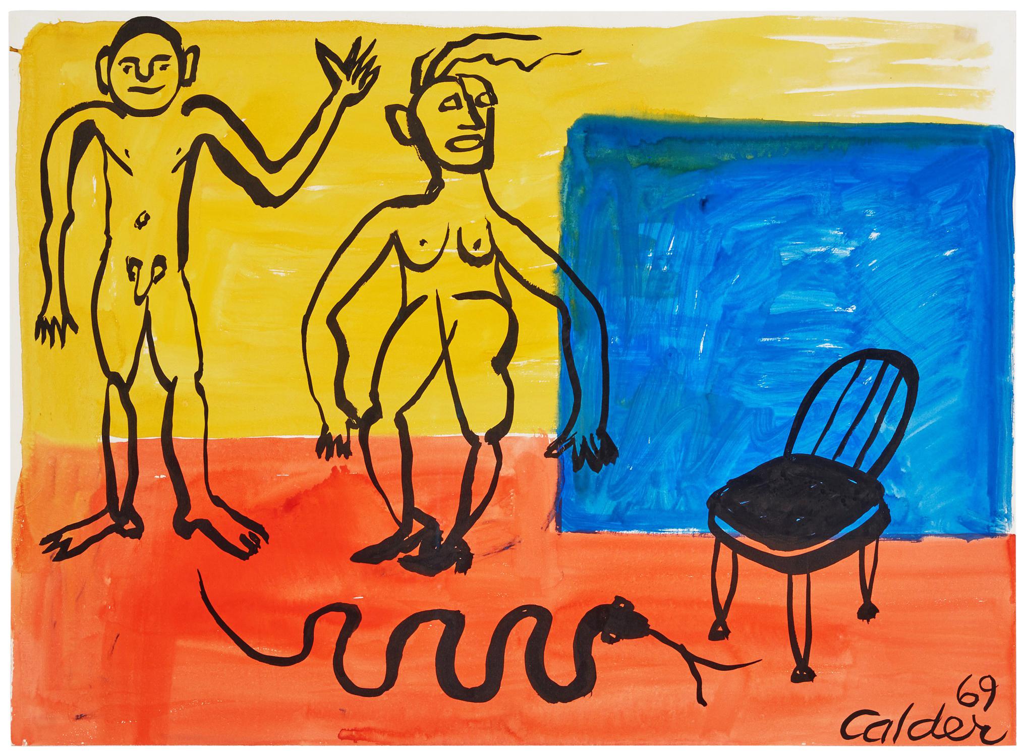 SCHWARZER STUHL (ORIGINAL-GOUACHE) – Mixed Media Art von Alexander Calder