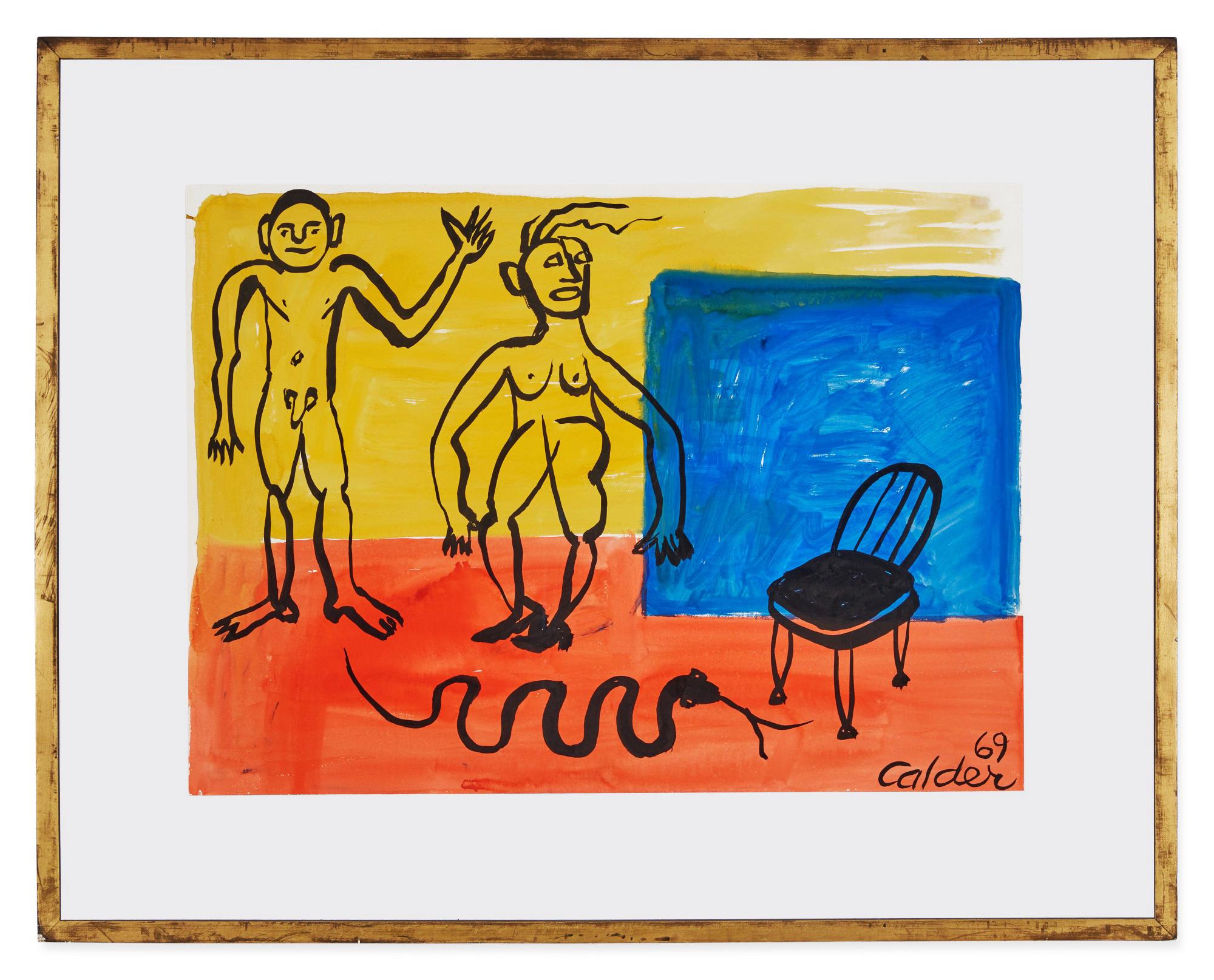 SCHWARZER STUHL (ORIGINAL-GOUACHE) (Surrealismus), Mixed Media Art, von Alexander Calder