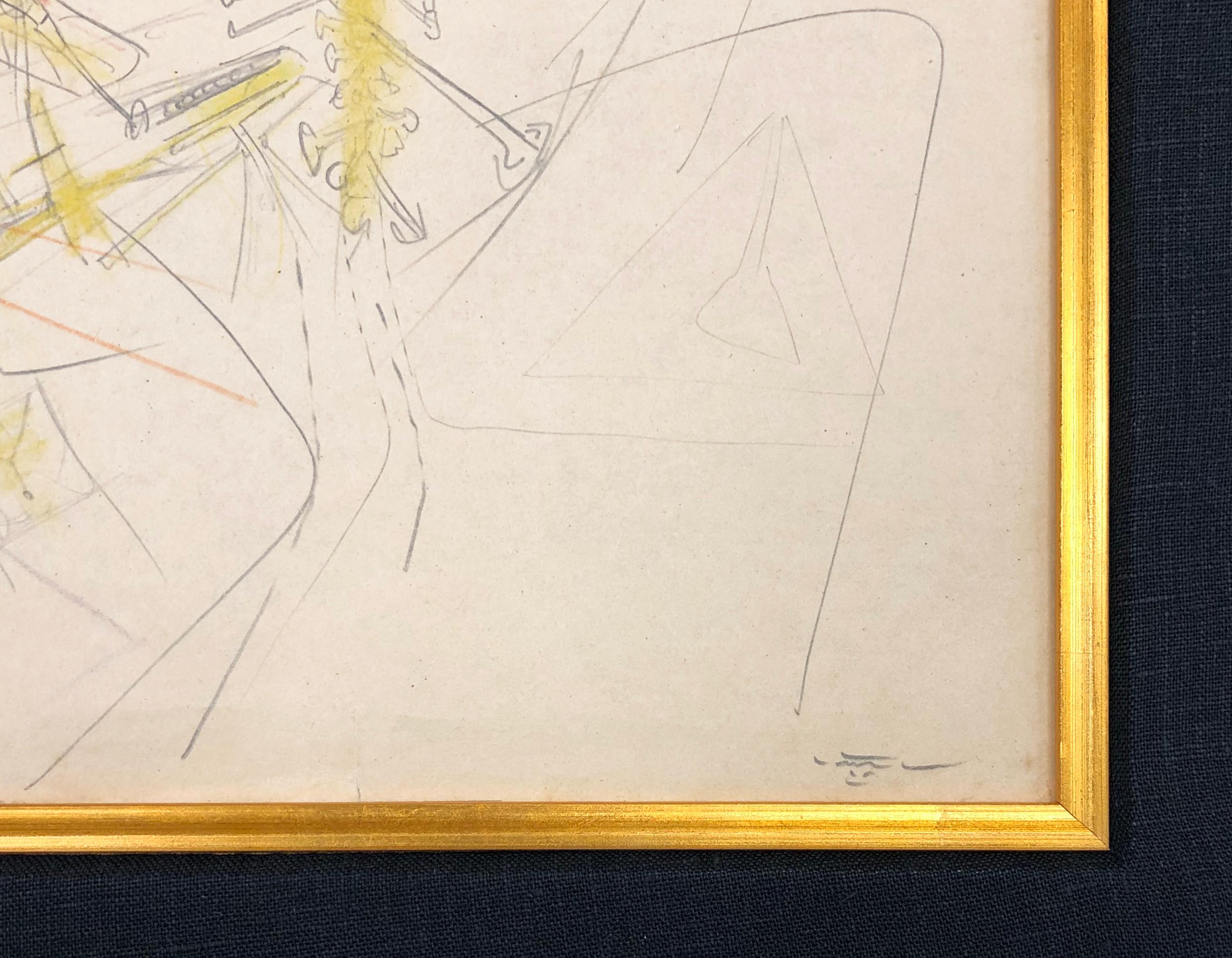 Original color drawing on paper.  Hand signed lower front by Roberto Matta.  Image size 12 x 16 inches.   Frame size approx 23.25 x 27.5 inches.  

Artwork is in overall excellent condition. Some as expected signs of aging in the paper.  Frame has