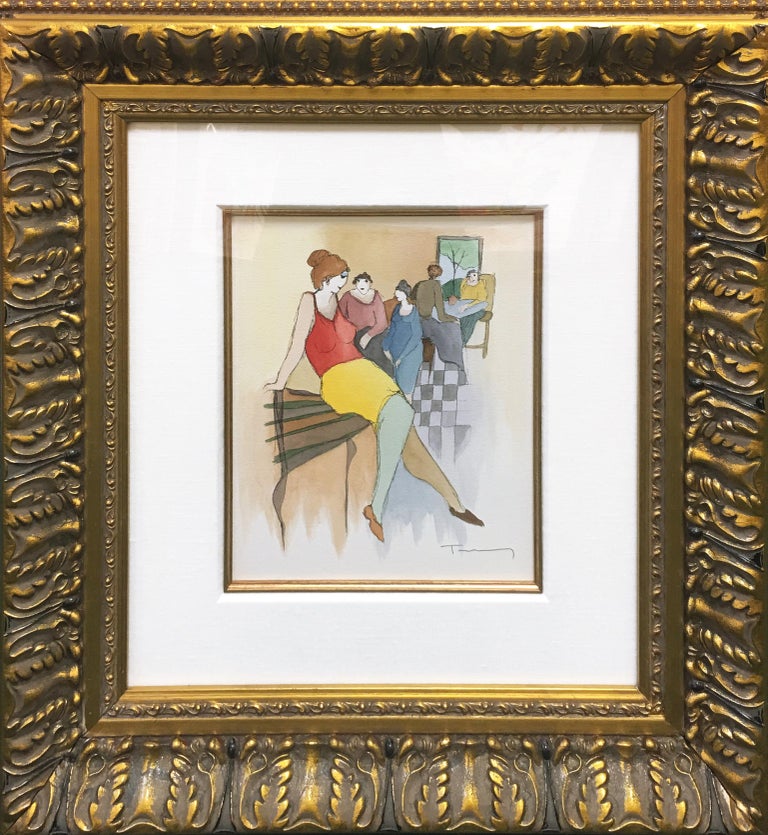 Itzchak Tarkay - UNTITLED (WOMAN IN YELLOW SKIRT) For Sale at 1stDibs