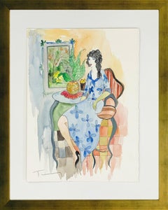 Woman in Blue Dress (Watercolor)