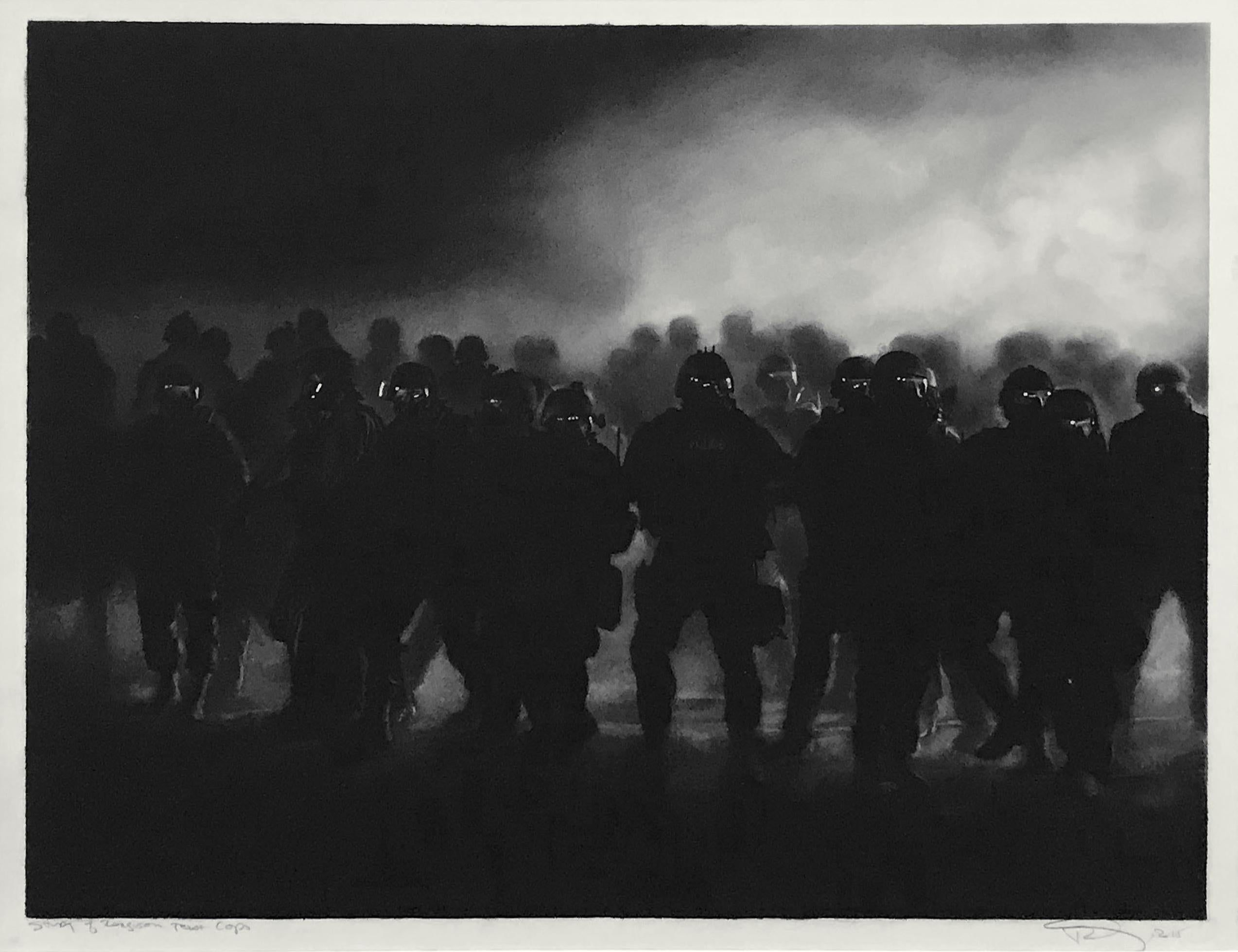 Robert Longo Figurative Art - STUDY OF FERGUSON RIOT COPS