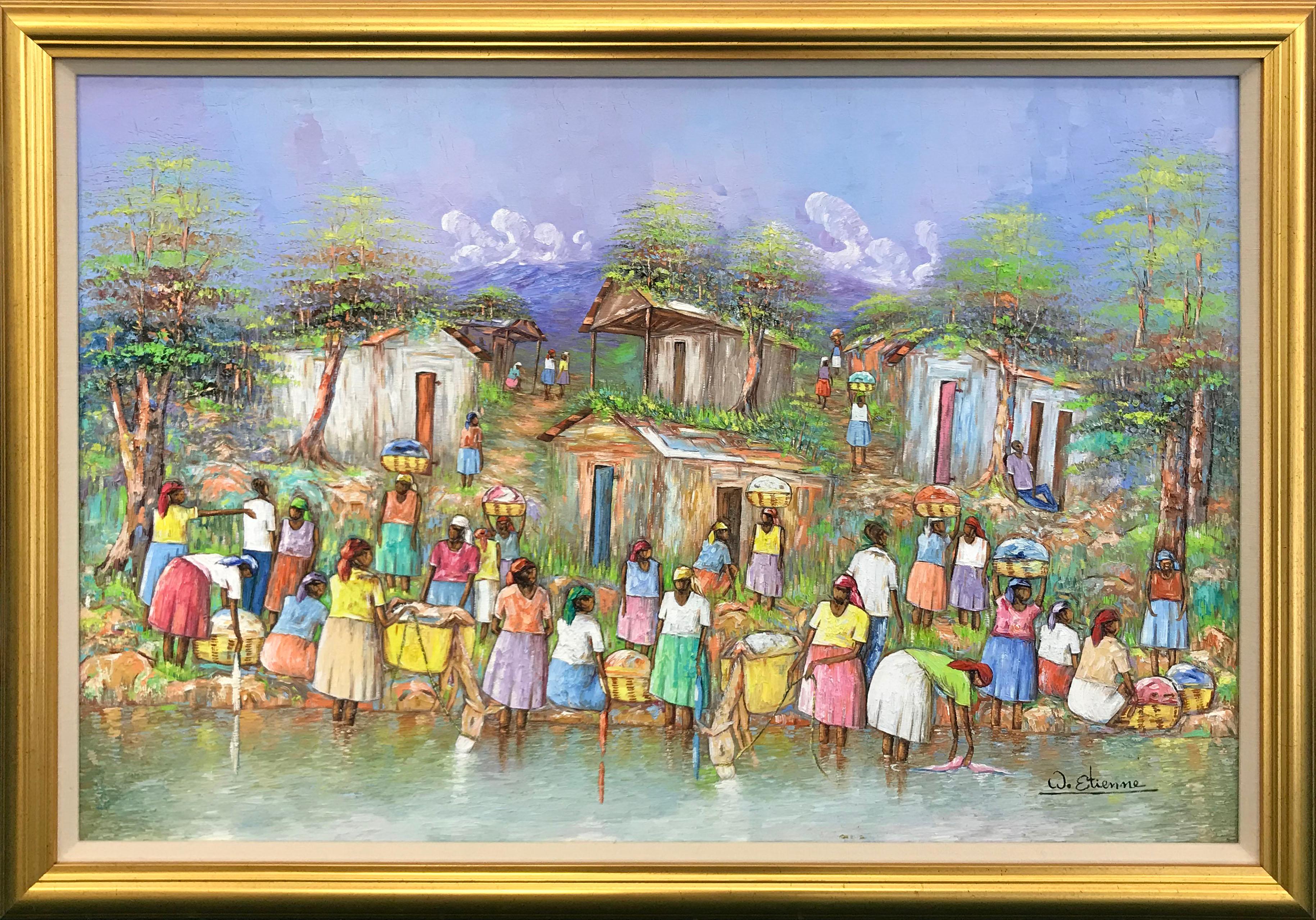 Watson Etienne Landscape Painting - BUSY VILLAGE (HAITI)