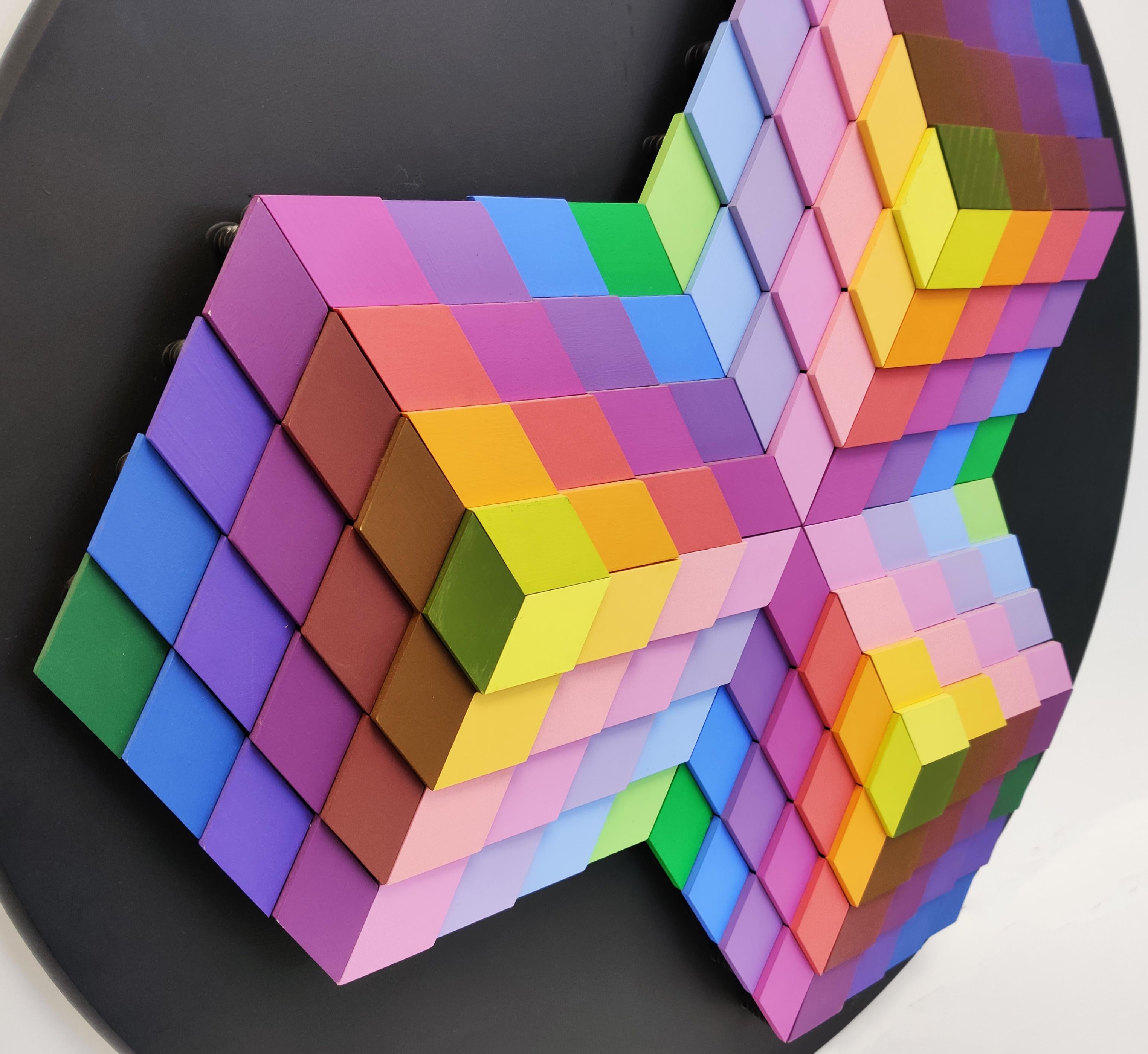 CUBED STAR (DIMENSIONAL PIECES OF WOOD WITH MAGNETS) - Op Art Painting by Stan Slutsky