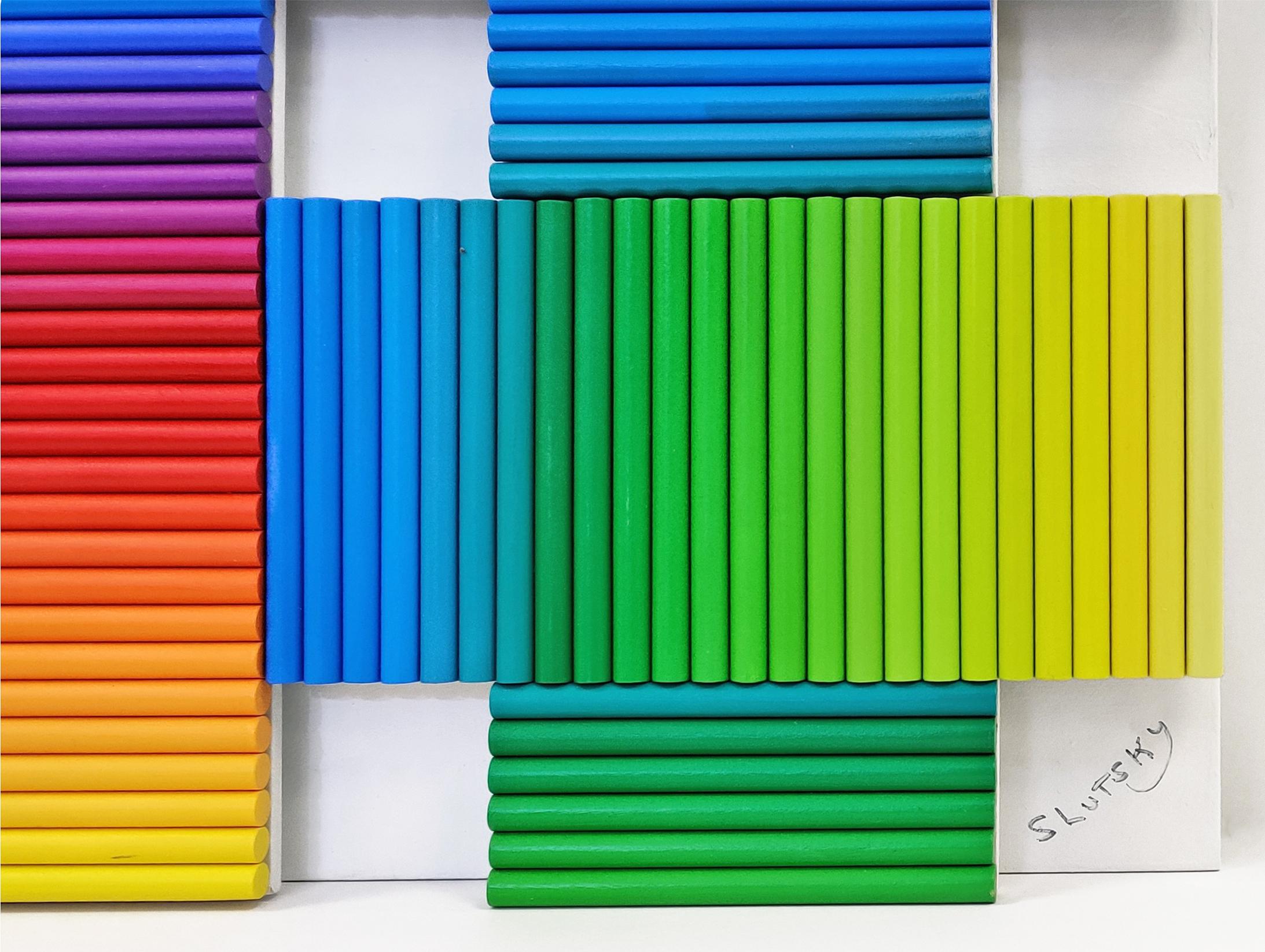 VIBRANCE (DIMENSIONAL HAND PAINTED WOOD) - Op Art Mixed Media Art by Stan Slutsky