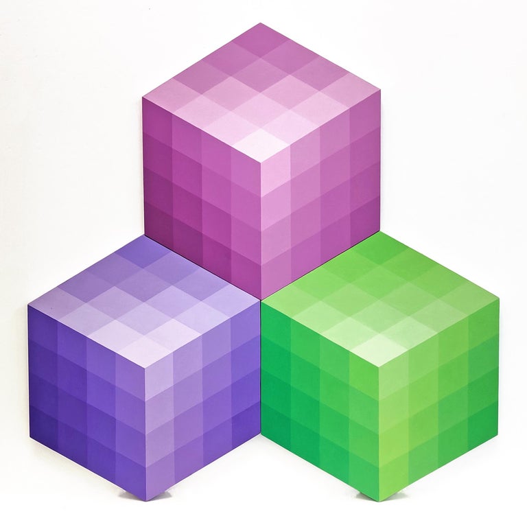Stan Slutsky THREE CUBES (CUSTOM WOOD PAINTING) For Sale at 1stDibs