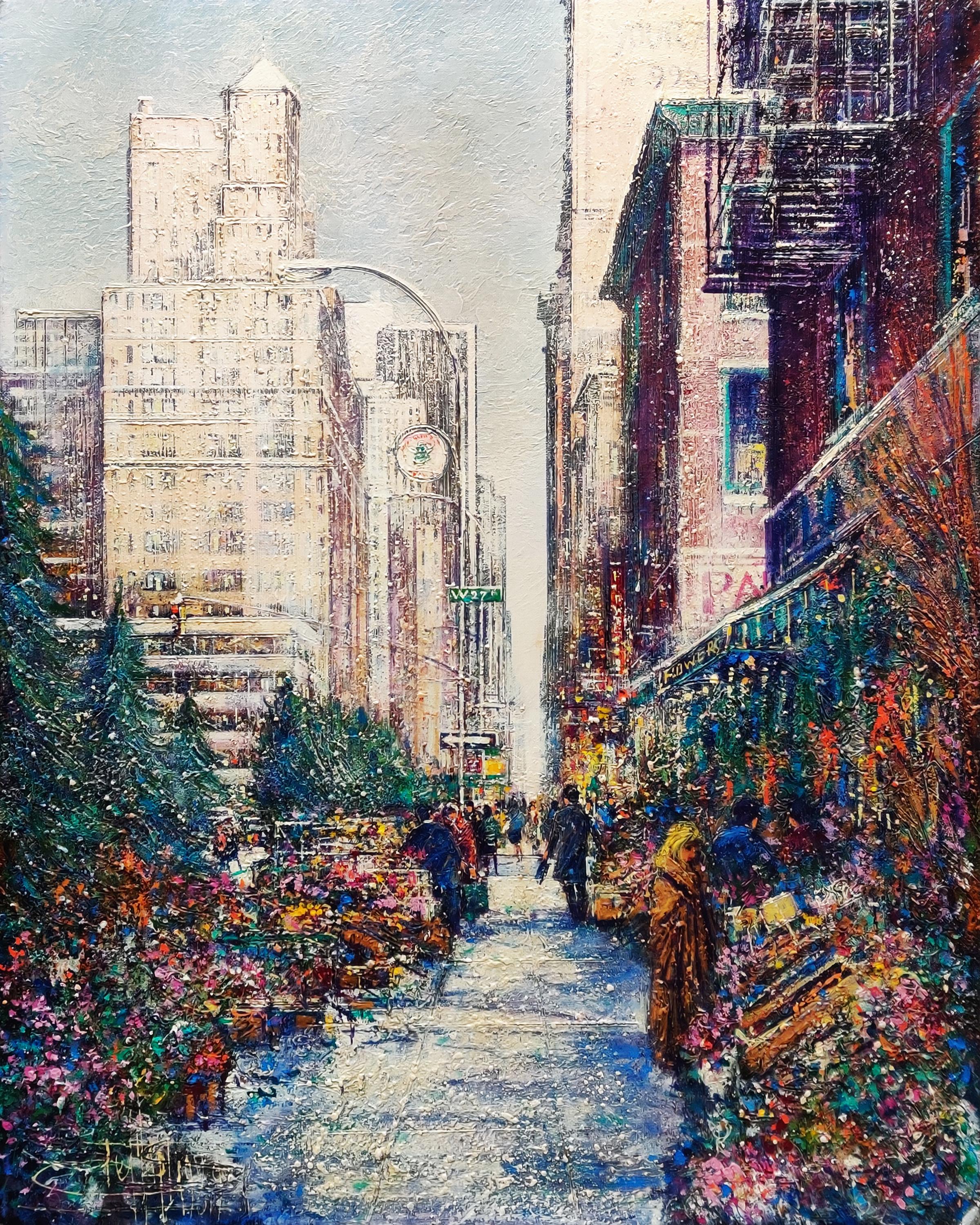 Guy Dessapt Figurative Painting - FLOWERS MARKET NEW YORK