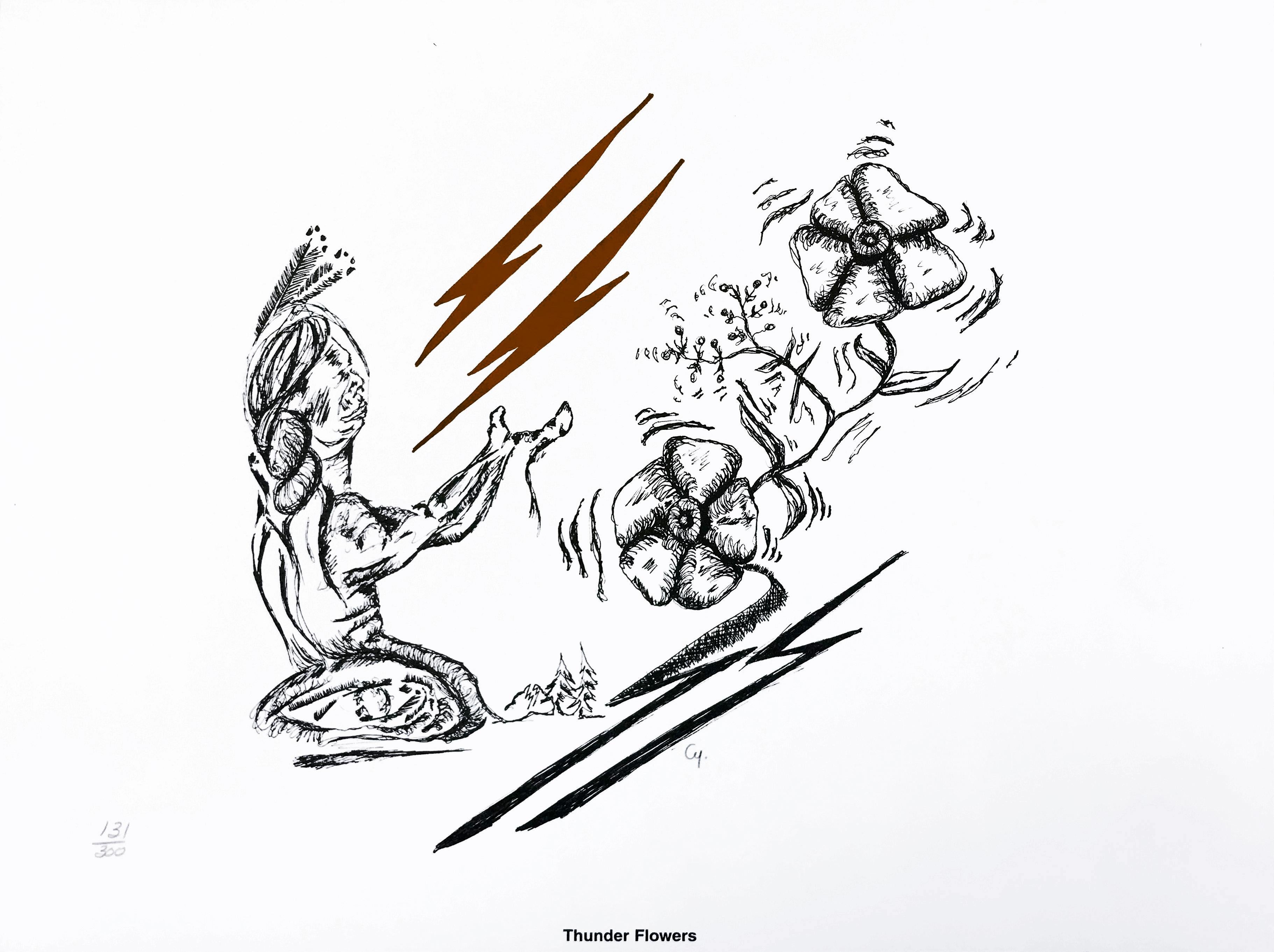 Michael Cywink Figurative Print - THUNDER FLOWERS