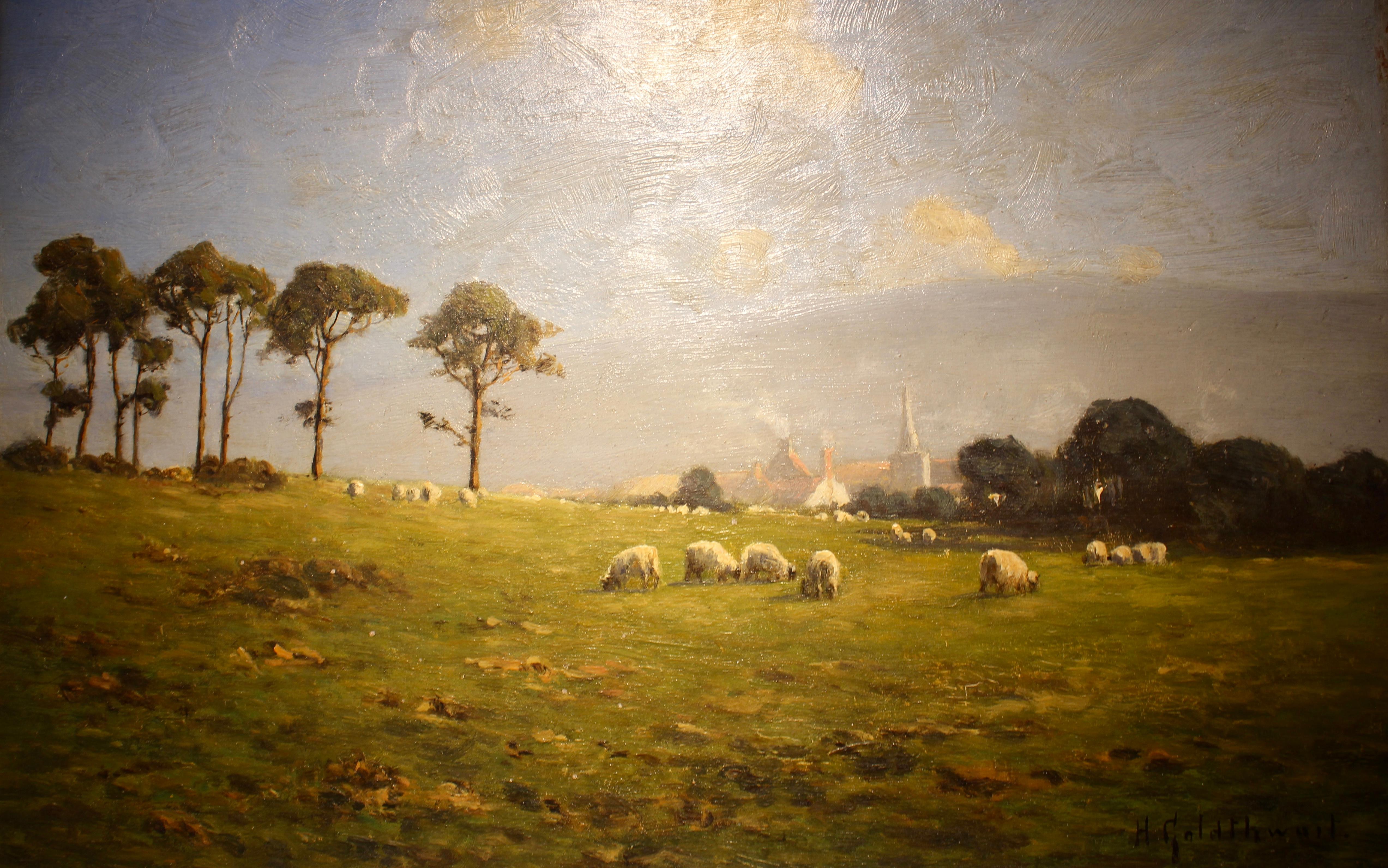 A Sussex Village - Brown Landscape Painting by Harold Goldthwait