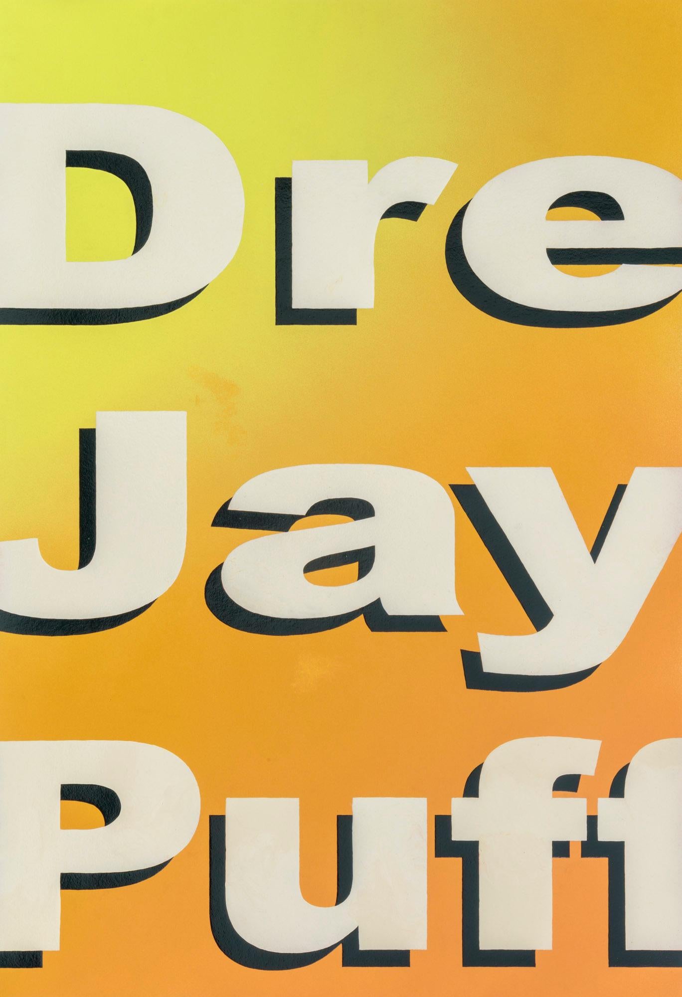 Untitled (Dre Jay Puff), 2018 is a unique contemporary textual painting on paper. The artist first creates a unique background atmosphere with matte spray paint and then meticulously hand-paints text in his material of choice, nail enamel.

Artwork