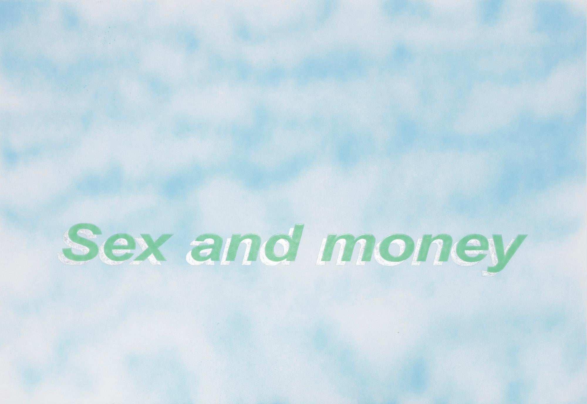 Untitled (Sex and money), 2017 is a unique contemporary textual painting on paper. The artist first creates a unique background atmosphere with matte spray paint and then meticulously hand-paints text in his material of choice, nail enamel.

Artwork