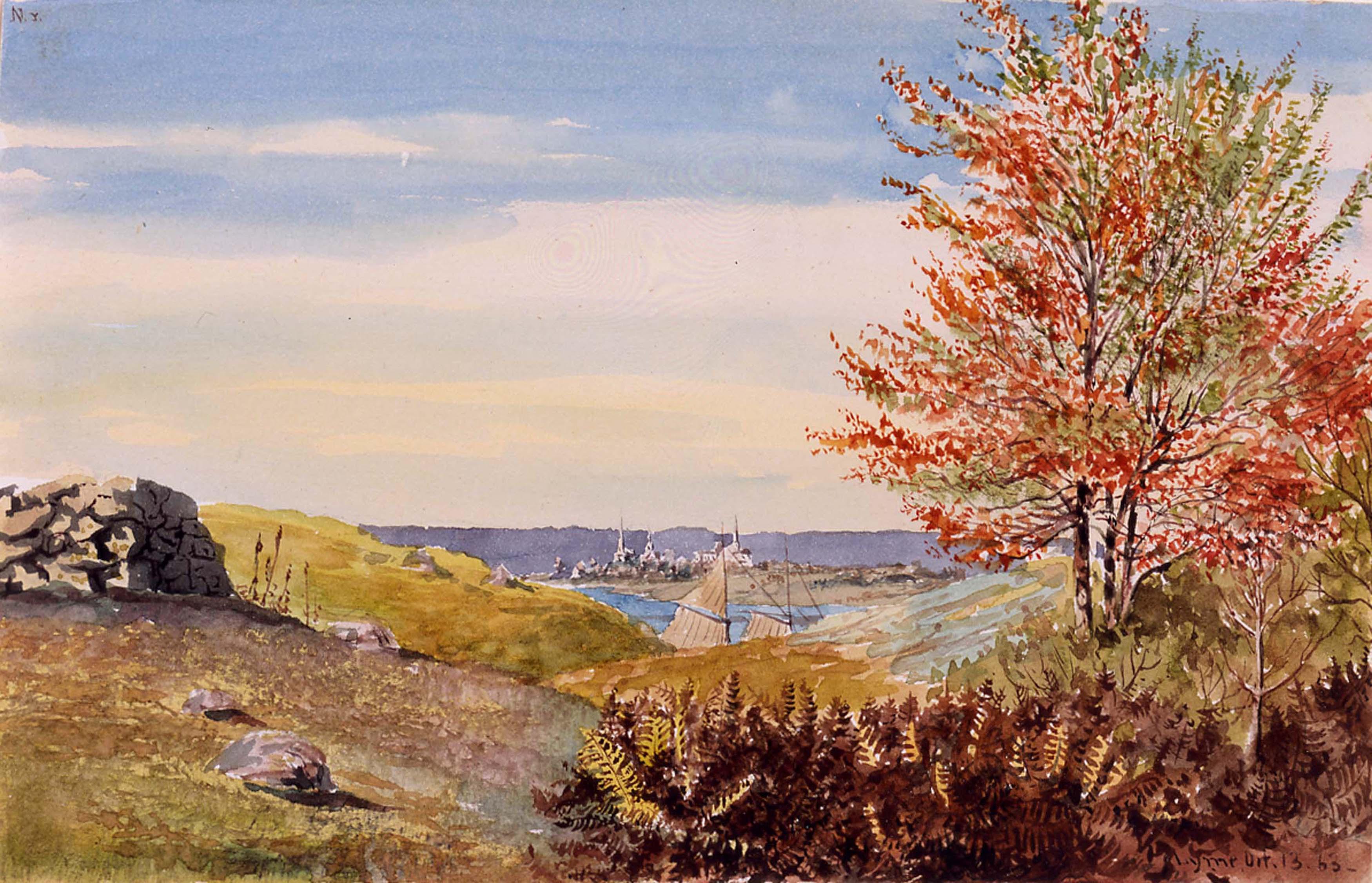 Charles De Wolf Brownell Landscape Art - 19th Century Watercolor, View of Lyme, Connecticut, 1863
