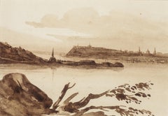 View of Quebec, c. 1840, Philip John Bainbrigge, Sepia Watercolor