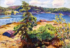 American Modernist Watercolor, Maine Landscape, by Carl Cutler, c. 1920