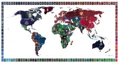 World Passport Map  - contemporary multi passport world with gold digital print