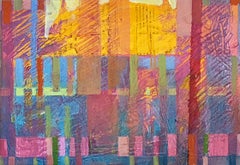 Golden Temple - contemporary abstract bright colorful mixed media on canvas