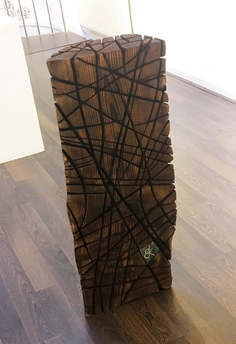 Bruce Kirby Abstract Sculpture - Cracked Block - Wood sculpture, Scorched Devon Douglas Fir 