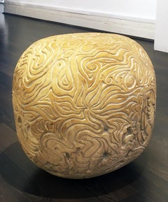 Oolith - sculpture, etched sphere of Portland Stone