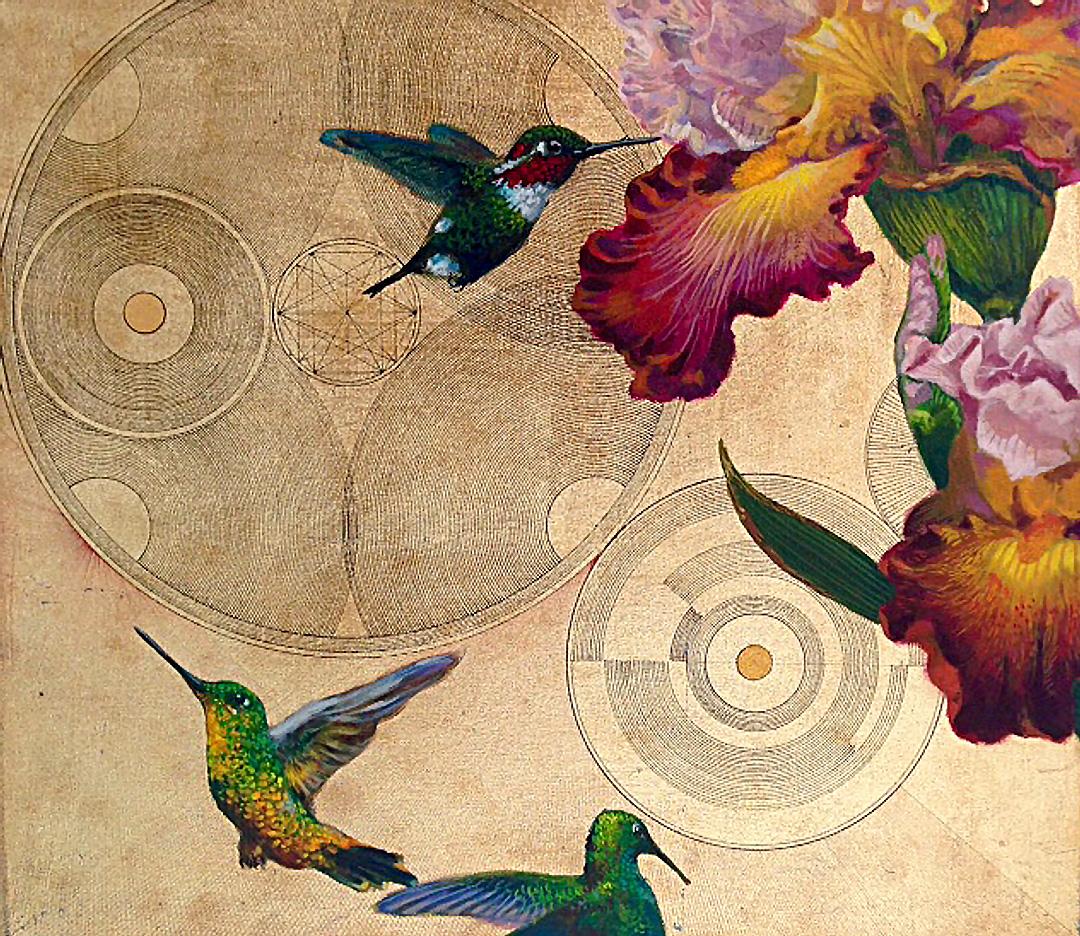 Keng Wai Lee & Marco Araldi Animal Painting - Oro 23 - collaborative work, decorative mixed media with gold, birds and flowers