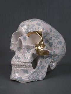 crâne à fleurs - bleu clair