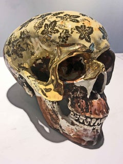 Vineyard Camouflage Skull - contemporary ceramic vanity sculpture