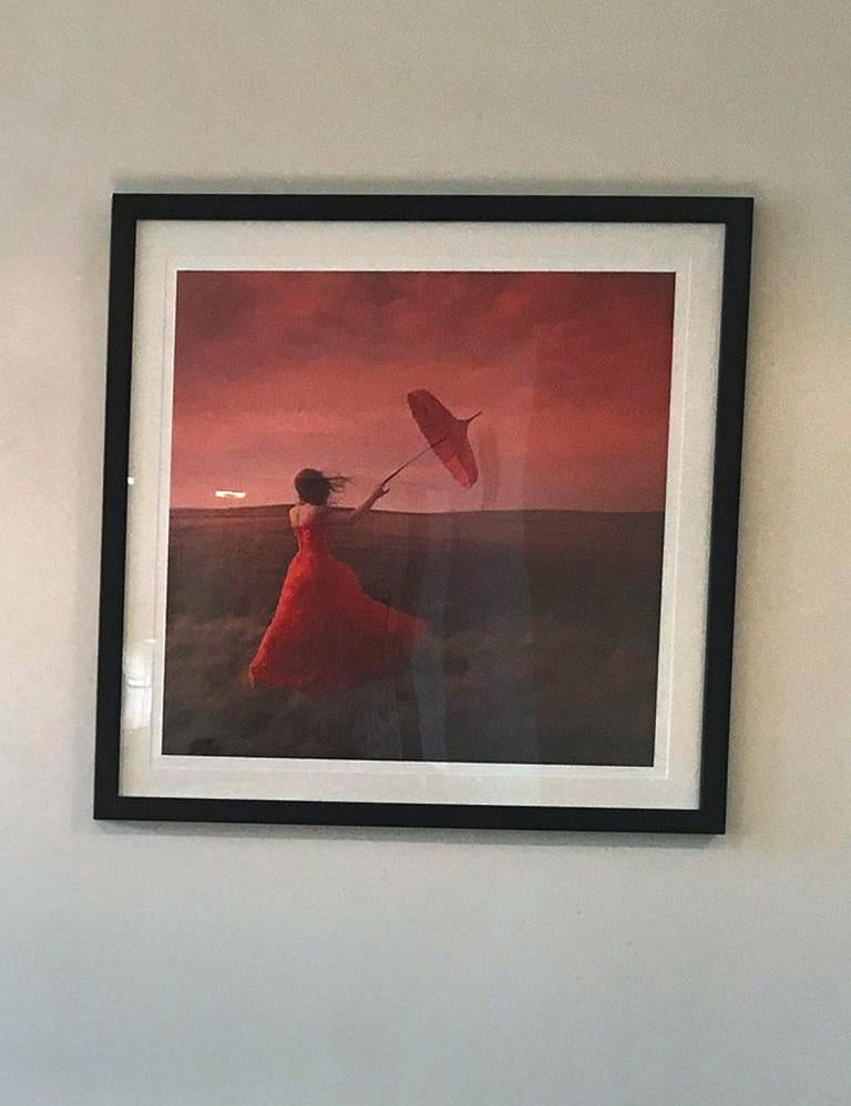 Captured by the Wind - contemporary photograph female figure red dress nature - Print by Ceridwen Raynor