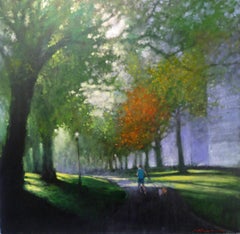 Morning Jog Central Park - contemporary landscape New York park oil painting