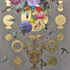 Midas Perception -contemporary decorative ornamental floral mixed media painting