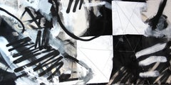 Opposing Forces -contemporary abstract black&white graffiti mixed media painting