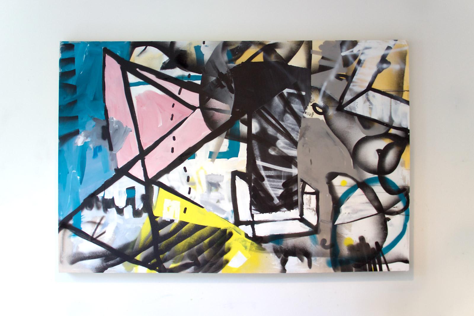 Cut Ups - pittura contemporanea a tecnica mista con graffiti astratti e colorati - Painting di Brad Waters