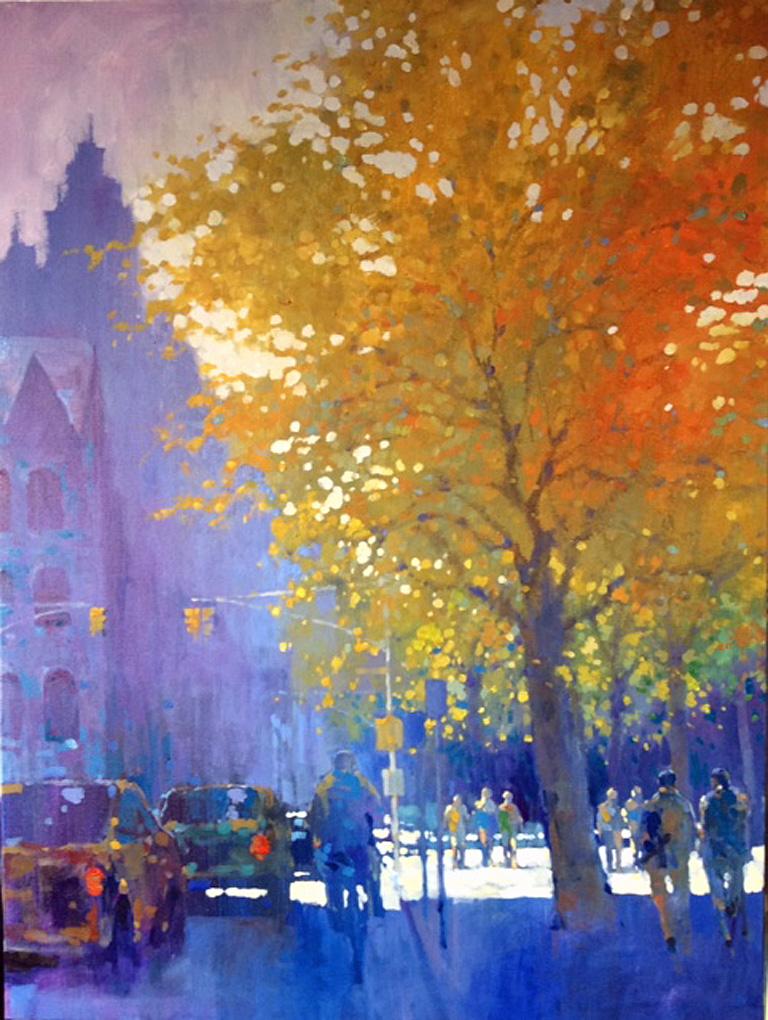 David Hinchliffe Landscape Painting - Fall on Central Park West I - contemporary impressionism New York cityscape 