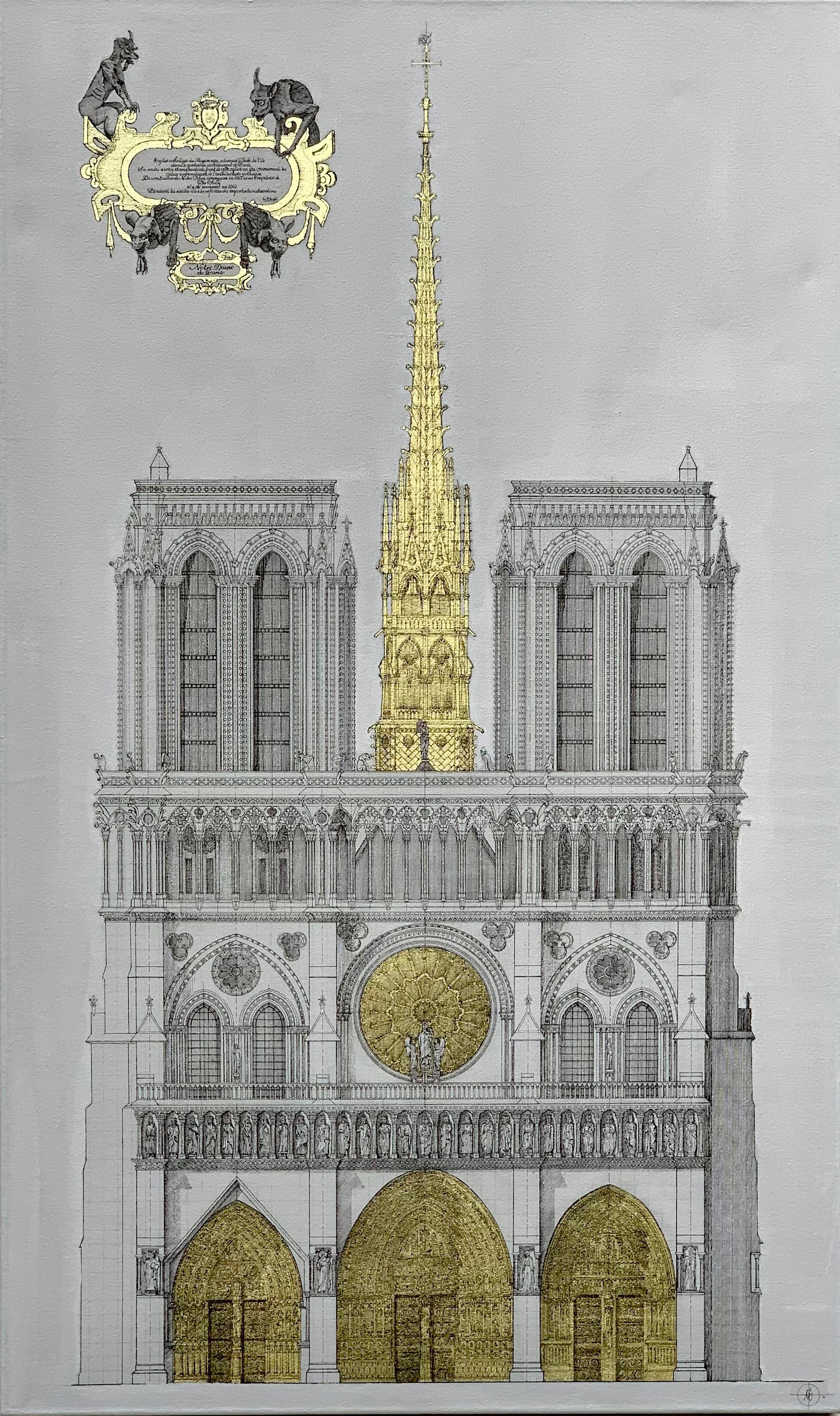 Notre Dame - contemporary technical drawing architecture cathedral Paris