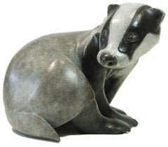 Persecuted - contemporary bronze wildlife animal badger sculpture