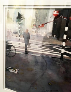 Croix d'Amsterdam - paysage urbain architecture ville aquarelle sur papier encadrée