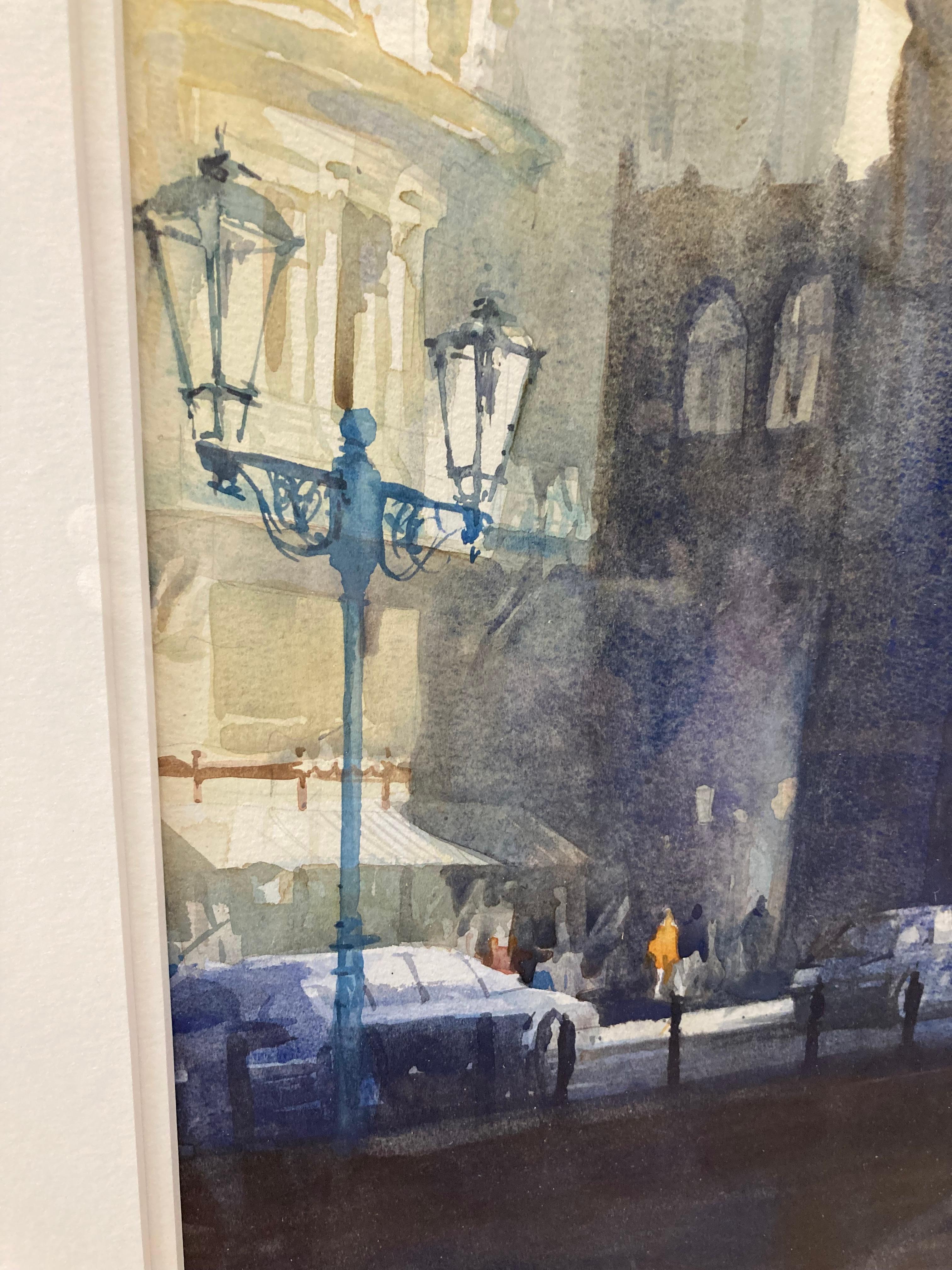 The Powder Tower - aquarelle d'un paysage urbain illustré encadrée en vente 3