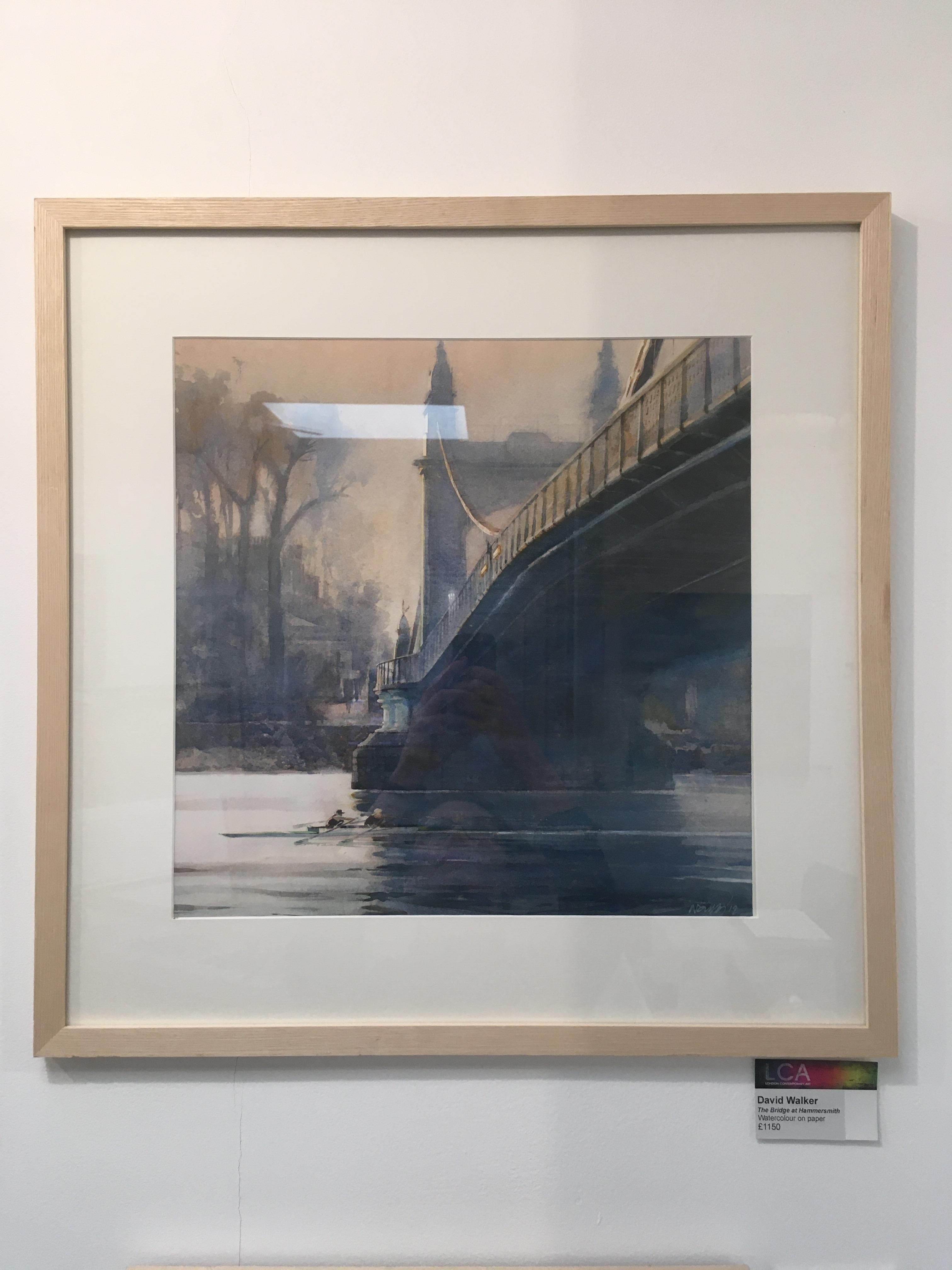 The Bridge at Hammersmith - London cityscape bridge Thames watercolor framed - Art by David Walker