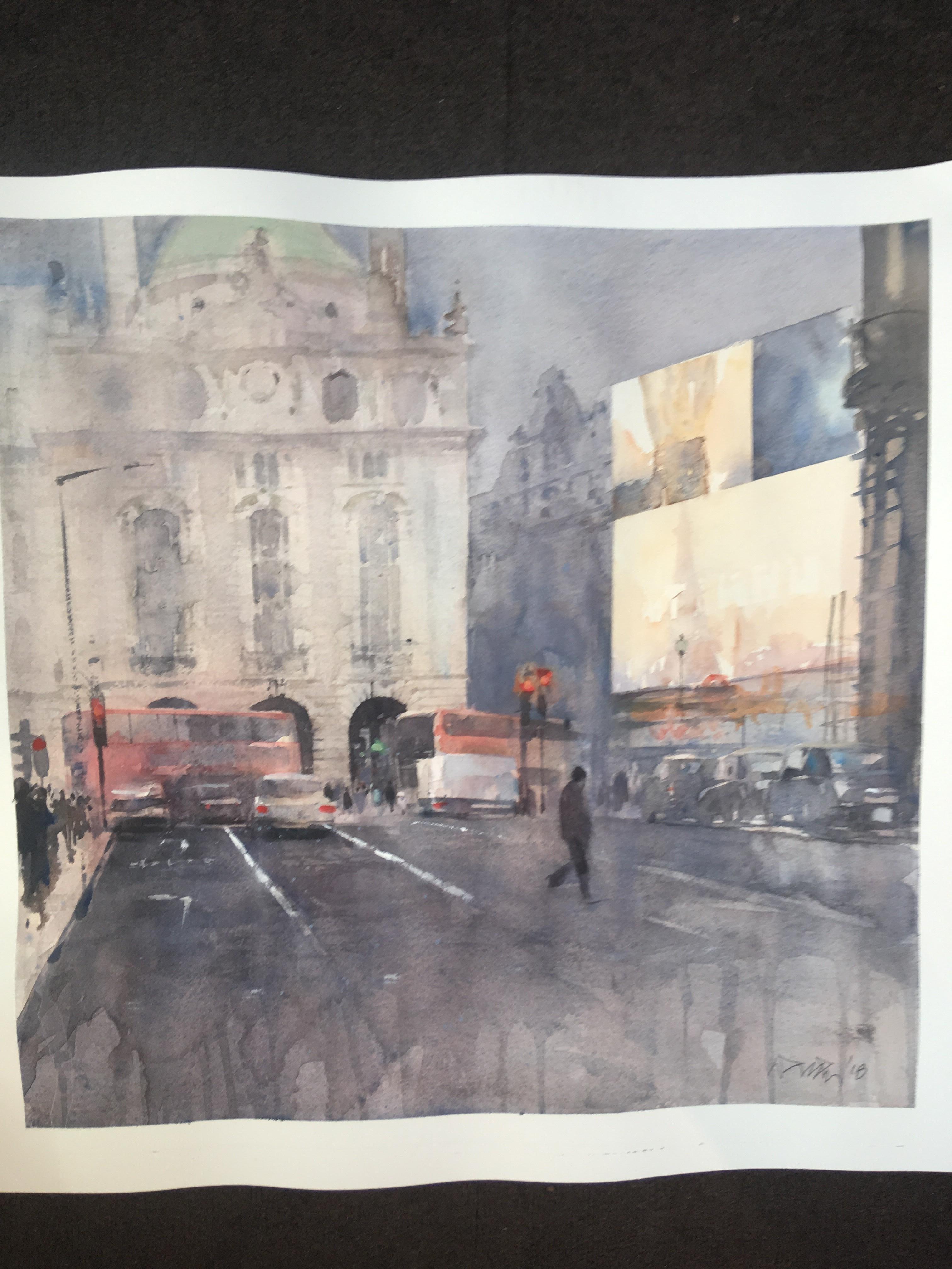 London Regent Street - illustrative cityscape architecture watercolor on paper  - Art by David Walker