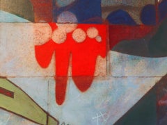 Catalan Wall  -contemporary abstract red and white mixed media on canvas