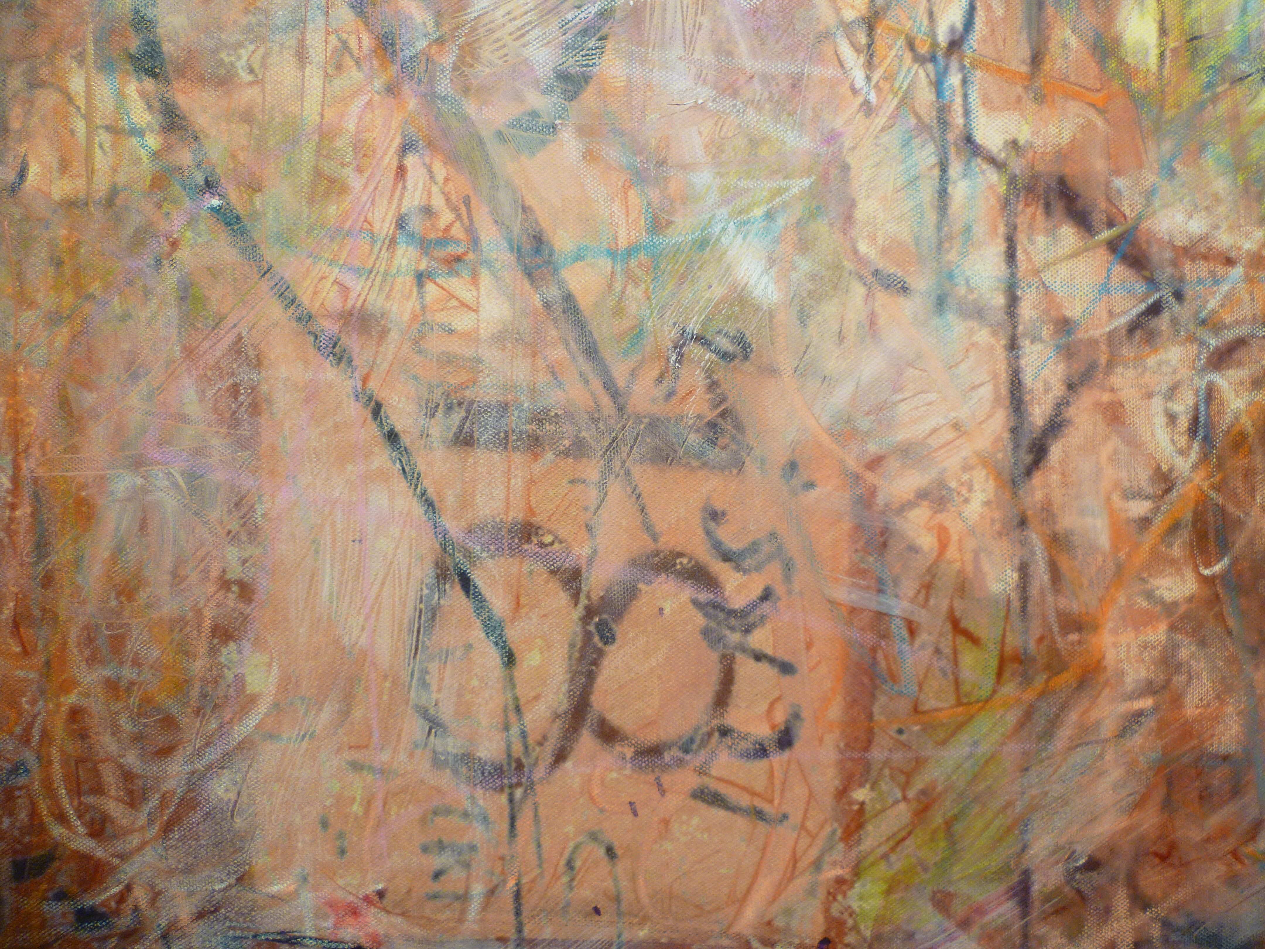 Tamara Negev - pintura contemporánea abstracta al pastel claro en técnica mixta sobre lienzo - Abstract Painting Marrón de John Butterworth