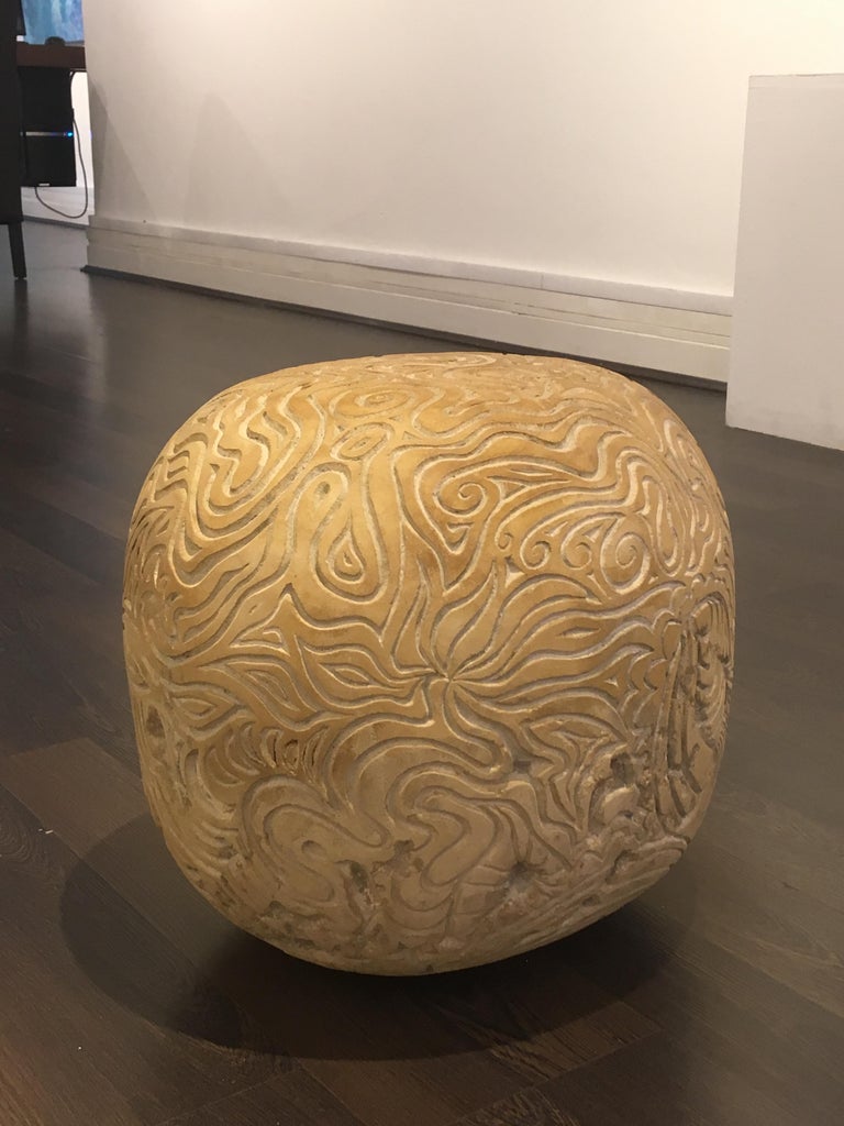 Bruce Kirby Ooilith sculpture, etched sphere of Portland Stone