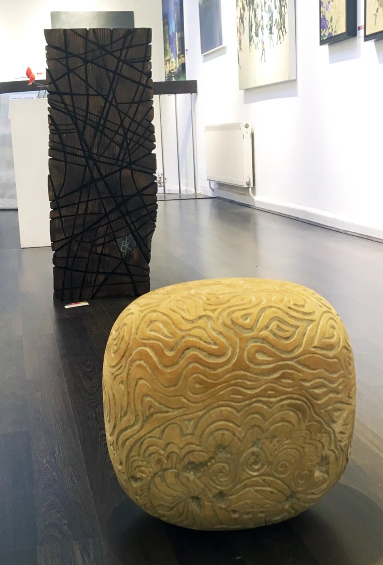 Bruce Kirby Ooilith sculpture, etched sphere of Portland Stone