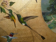 Zanadu Oro - collaborative, decorative mixed media, gold, birds and flowers