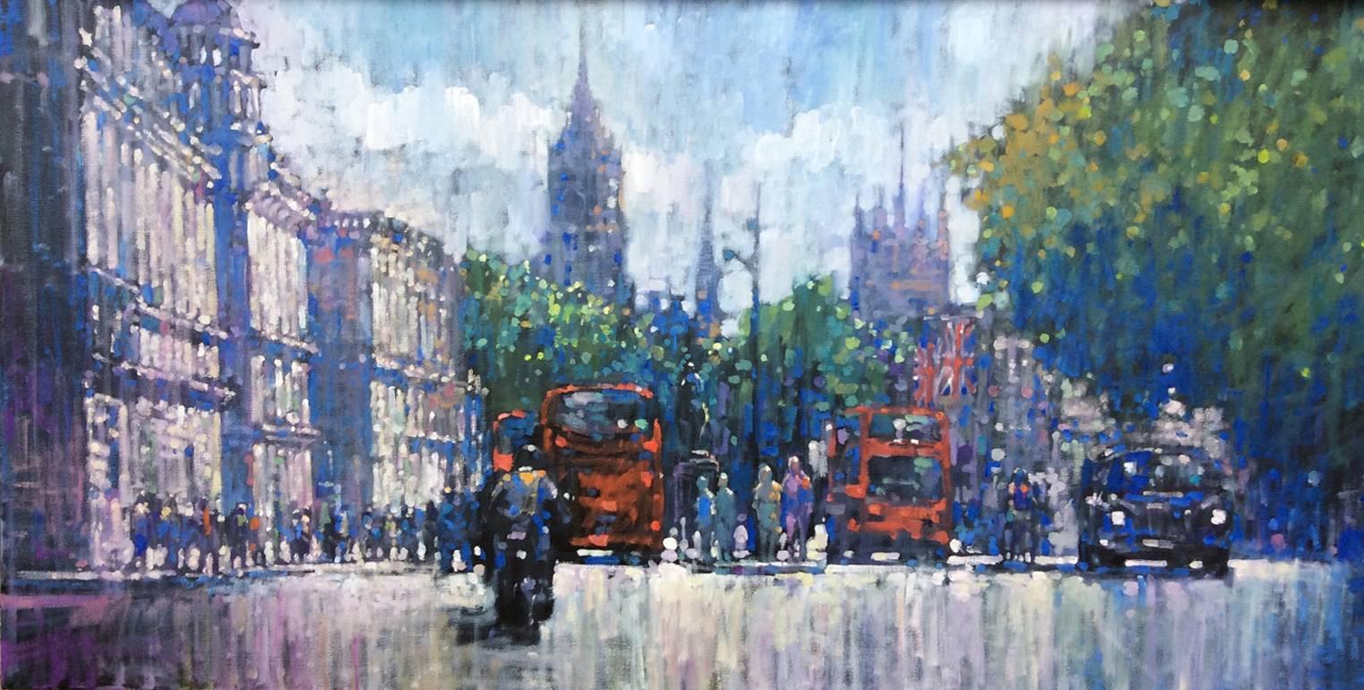 Whitehall by Day - contemporary impressionism London cityscape pianting traffic