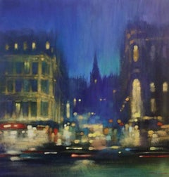 London Bustle by Night - paysage urbain impressionniste contemporain de Londres de nuit