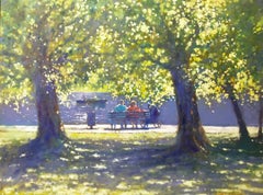 Relaxing in the Park - contemporary impressionist landscape park river painting