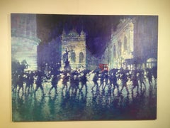 Piccadilly Reflections - contemporary cityscape London lights blue painting