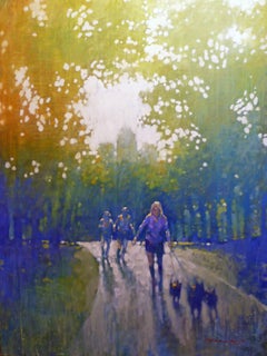 Working Out Central Park - impressionist New York cityscape park oil on canvas