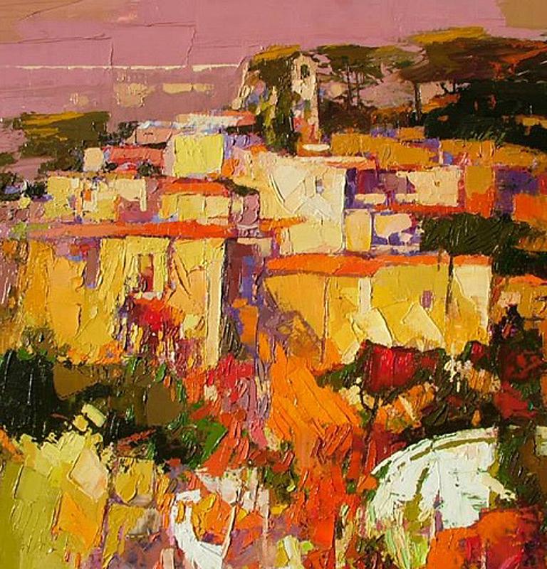 The Summer -contemporary Italian landscape, bright colorful, thick oil painting  - Painting by Alex Bertaina