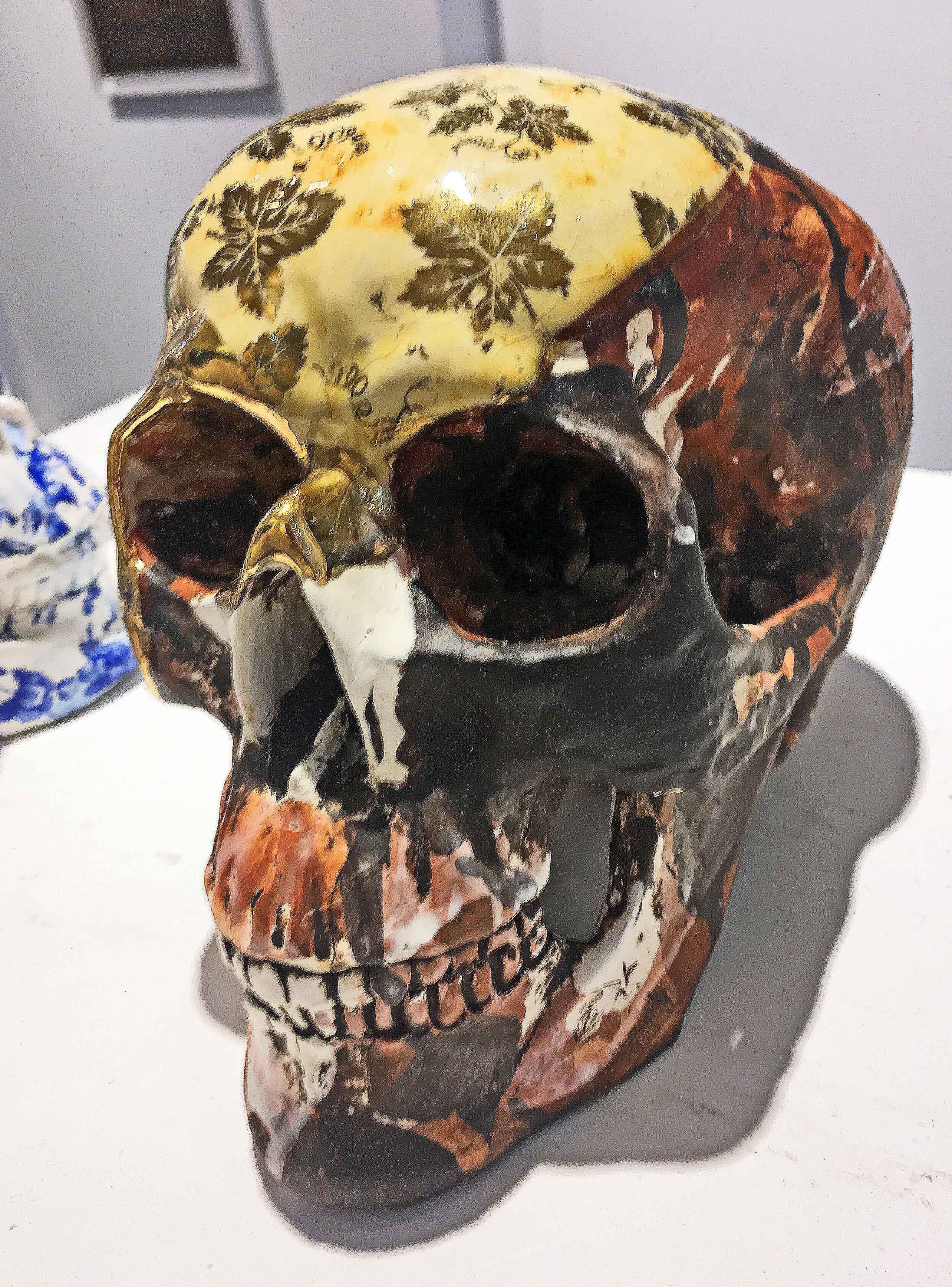Vineyard Camouflage Skull - contemporary ceramic vanity sculpture - Sculpture by Pierre Williams